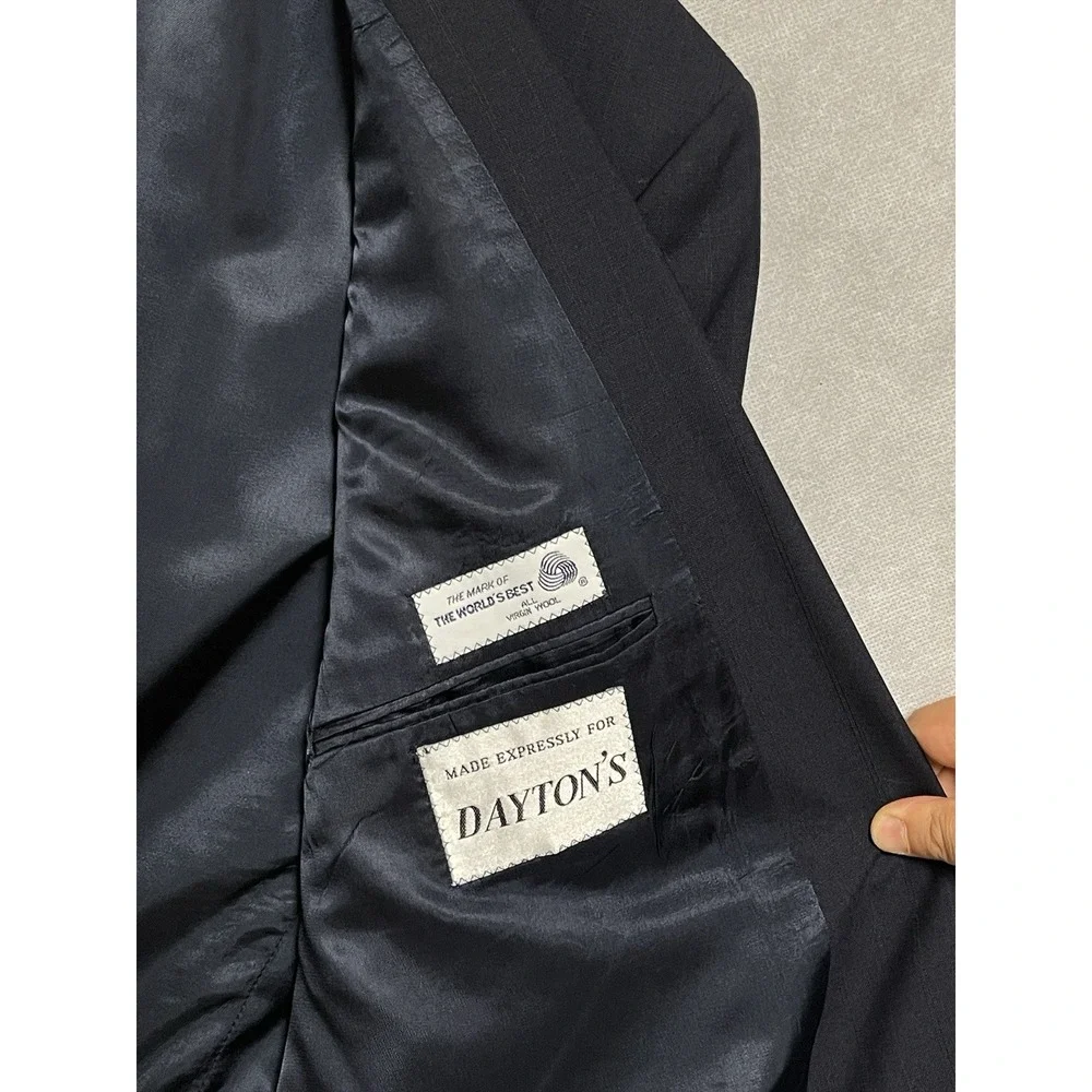 Perry Ellis Suit Men 42R Navy Striped Double Breasted Wool 36x32 Pants Luxury